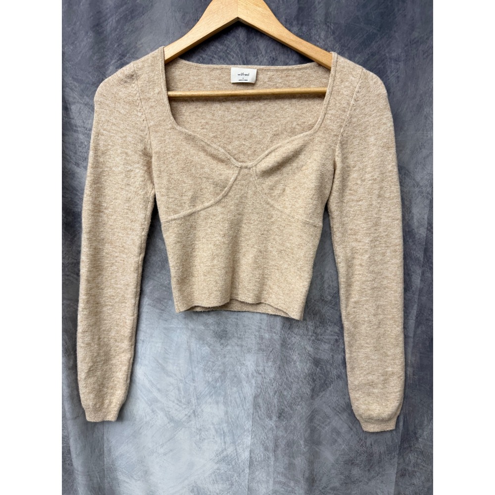Wilfred Aritzia Beige Wool Cashmere Sweetheart Bustier Knit Top Small 83700